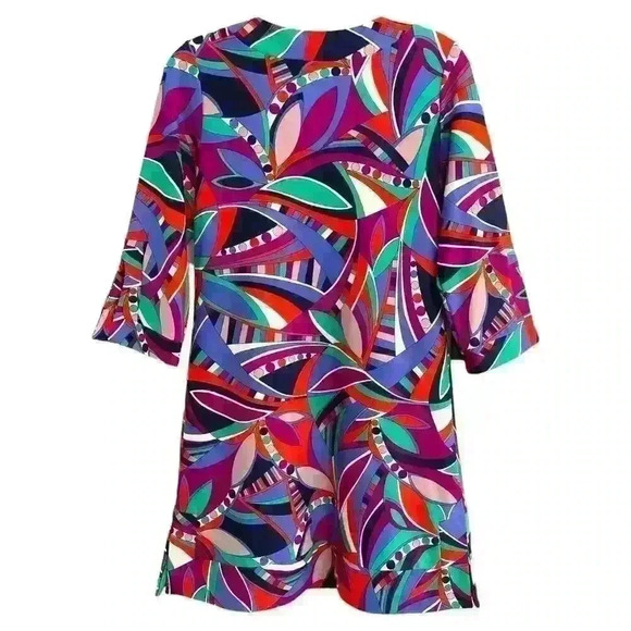 Jude Connally Sz S Megan Dress Retro Print Purple Stretch A-line Mod 60's Funky - Picture 4 of 16